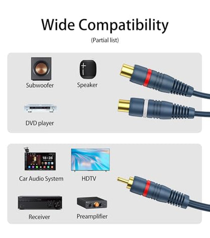 RCA Splitter 1 Male 2 Female 2 Pack, Y RCA Audio Split Adapter