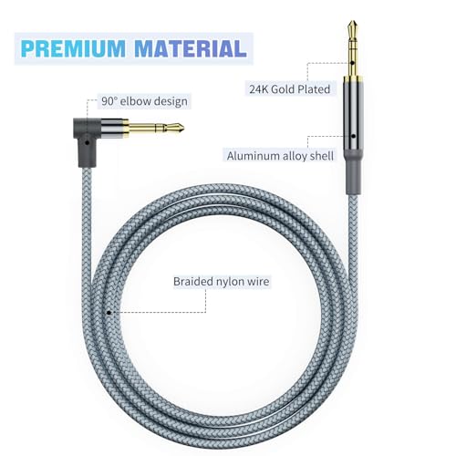 3.5mm Aux Cable Cord,Hi-Fi Sound 90 Degree Nylon Braided 3.5mm Male to Male Stereo Aux Cables Right Angle TRS Cable Portable Compatible for Headphone, car,Tablets, Speakers (3.94FT/1.2M) - size: 3.94FT/1.2M