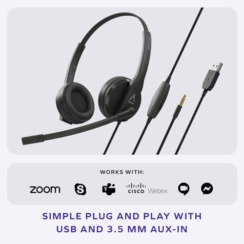 CREATIVE HS-230 USB & 3.5mm On-Ear Headset with Noise Cancelling Microphone, Built-in Mute/Volume Control, Plug and Play for Video Conferencing