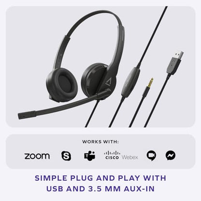 CREATIVE HS-230 USB & 3.5mm On-Ear Headset with Noise Cancelling Microphone, Built-in Mute/Volume Control, Plug and Play for Video Conferencing