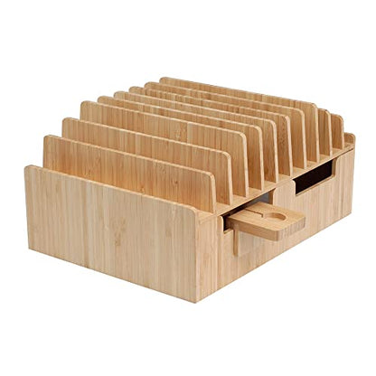 MobileVision Bamboo 10-Port Charging Station & Compatible Adapter for Apple Watch Combo for use with Watch, Smartphones & Tablets - color: Stand + Apple Watch Adapter