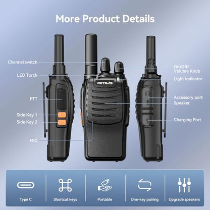 Retevis H777 Walkie Talkies for Adults with Clear Audio, Flashlight USB C | Rechargeable Portable FRS-Two Way Radio 10 Pack for School Event Planning, Emergency Alarm, Short Antenna, Compact to Carry - style: Without Screen