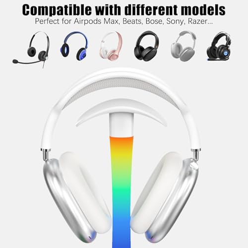 Headphone Stand with Wireless Charger,Gaming Headset Stand with RGB Light Mode,for iPhone17/16/15/14,Gifts for Gamers & Music Lover (White) - color: White