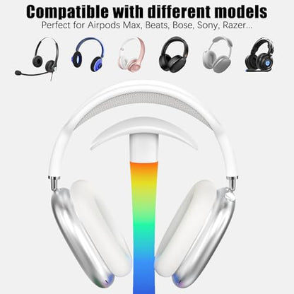 Headphone Stand with Wireless Charger,Gaming Headset Stand with RGB Light Mode,for iPhone17/16/15/14,Gifts for Gamers & Music Lover (White) - color: White