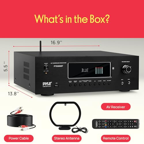 Pyle 1000W Bluetooth Home Theater Receiver - 5.2 Channel Surround Sound Stereo Amplifier System with 4K Ultra HD, 3D Video & Blu-Ray Video Pass-Through Supports, HDMI/MP3/USB/AM/FM Radio - Pyle, Black