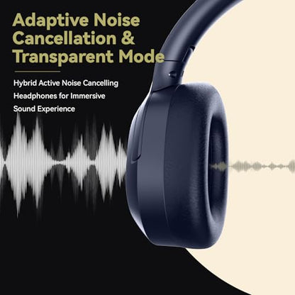 Hybrid Active Noise Cancelling Headphones, Wireless Over Ear Bluetooth Headphones with Mic, 40H Playtime, Hi-Res Audio, Deep Bass, Foldable Comfort Fit Ear Cups for Travel, Office, Home (Blue) - color: Blue
