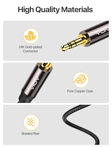 VIOY Aux Cord 2 Pack 6FT,3.5mm Male to Male Right Angle Stereo Audio Cable | 90 degree plug for narrow gaps, Hi-Fi lossless sound, nylon braided 3.5 mm TRS cable for car stereo, headphones and speakers - size: 6.6FT+6.6FT