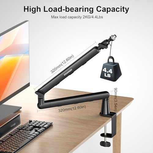 Microphone Arm,Aokeo AK-55 Desk Low Profile Adjustable Mic Boom Arm Stand,Suitable For Blue Yeti,Snowball iCE, HyperX QuadCast,SoloCast,Elgato Wave,Etc - color: Black