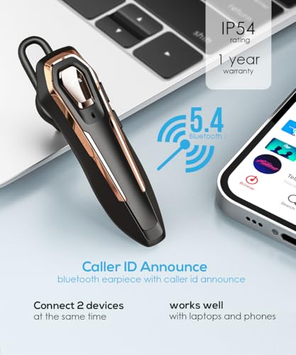 Bluetooth Headset, 36H Talk Time Single Ear Earpiece with | Crystal Clear HD Voice, Dual Mic ENC Noise Canceling, Ergonomic Comfort Fit, Connect 2 Devices for Trucker Driver/Office