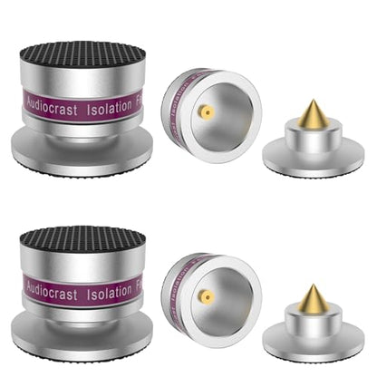 Tertullus 4 Pcs Aluminum Speaker Spike+Speaker Isolation Feet Top Pad Turntable Isolation Feet for Amplifier Turntable Player Subwoofer Silver - color: Silver
