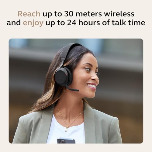 Jabra Evolve2 75 PC Wireless Headset with Charging Stand and 8-Mic Technology - Dual Foam Stereo Headphones with Advanced Active Noise Cancelling, USB-A Bluetooth Adapter and MS Compatibility - Black - size: USB-A Dongle, style: Teams Certified