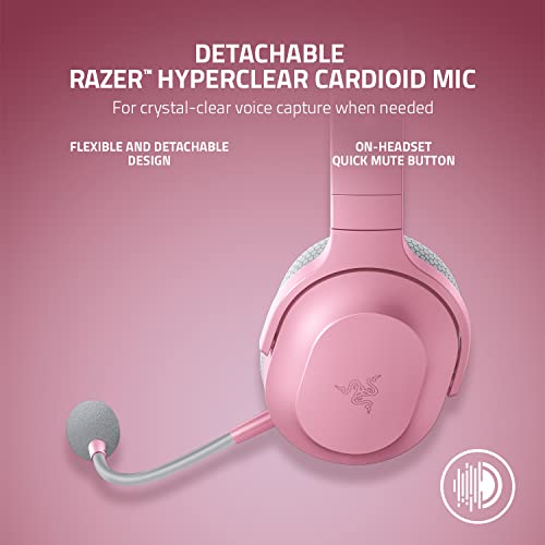 Razer Barracuda X Wireless Gaming & Mobile Headset, Quartz Pink | 2.4GHz + Bluetooth, Lightweight, 40mm Drivers, Detachable Mic, 50 Hr Battery - color: Pink, size: Standard, style: Barracuda X