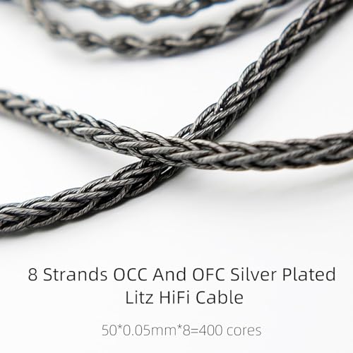 FAAEAL MMCX Connectors 8N Single Crystal Copper Silver Plated Mixed Cord Compatible with Sennheiser IE900 IE600 Shure SE535 SE315 UE900s TIN Audio T2 T3 BGVP Earphone 3.5mm Plug