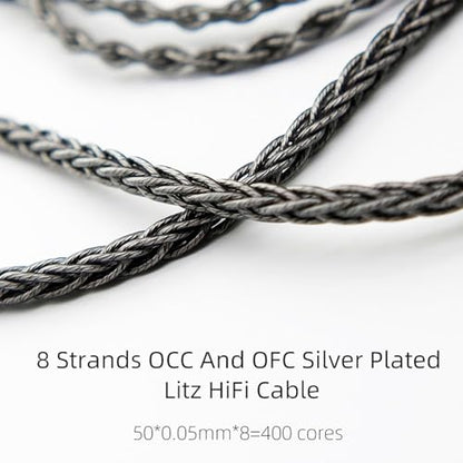 FAAEAL MMCX Connectors 8N Single Crystal Copper Silver Plated Mixed Cord Compatible with Sennheiser IE900 IE600 Shure SE535 SE315 UE900s TIN Audio T2 T3 BGVP Earphone 3.5mm Plug