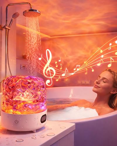 Shower Light with Bluetooth Speaker, Waterproof Shower Lamp with 16 Colors 4 White Noise, Ocean Wave Projector Light with Remote & Touch Control, Water Ripple Lamp for Inside Shower Bathroom Bedroom