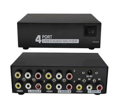 QiCheng&LYS Powered 4 Way 3 RCA Splitter Box 1 in 4 Out Composite Video Audio Distribution Duplicator with Power Adapter for Cable Box DVD DVR Analog TV Port (1 in 4 Out) - color: 1 In 4 Out