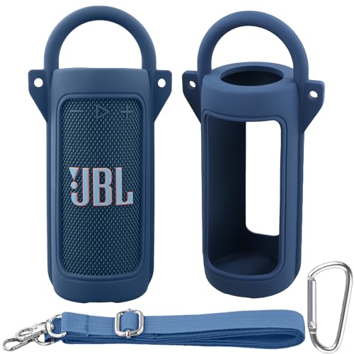 for JBL Grip Portable Waterproof Speaker Silicone Case, Blue | Portable Travel Soft Cover with Adjustable Shoulder Strap and Carabiner, Protective Skin Case, Anti-Slip Feet - color: Blue Case