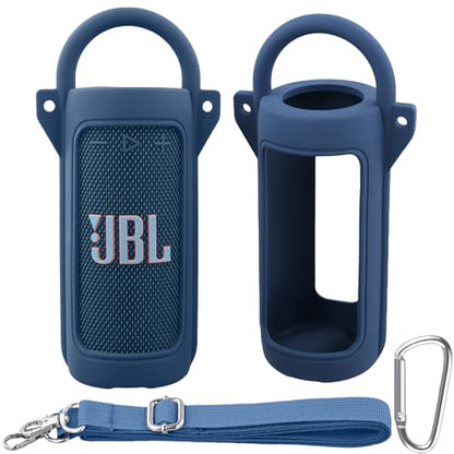 for JBL Grip Portable Waterproof Speaker Silicone Case, Blue | Portable Travel Soft Cover with Adjustable Shoulder Strap and Carabiner, Protective Skin Case, Anti-Slip Feet - color: Blue Case