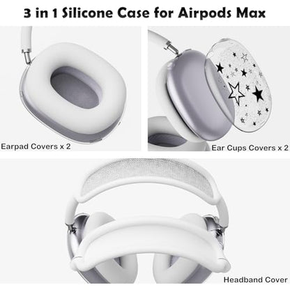 for AirPods Max Headphones Y2K Star Ear Covers for AirPods Max 2 | Cute Clear Ear Cups Cover | White Silicone Ear Pad Case Headband Cover for Apple AirPods Max 2/1 (2026/2024/2020) - color: Star E/White