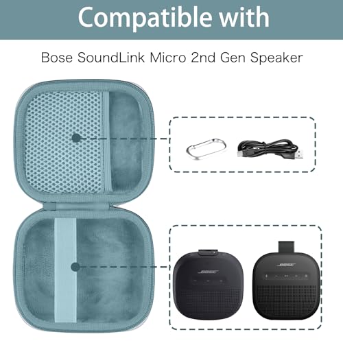 for Bose New SoundLink Micro 2nd Gen Speaker Protective Case, Blue | EVA Hard Shell, Soft Velvet Lining, Durable Wrist Strap, Portable Travel Bag with Carabiner, Mesh Accessory Pocket - color: Blue Case