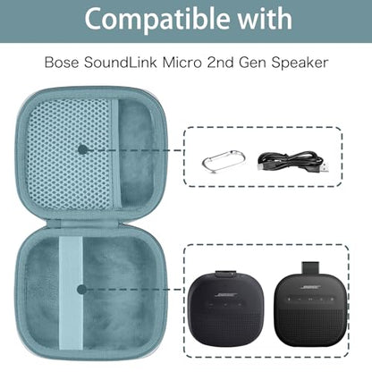 for Bose New SoundLink Micro 2nd Gen Speaker Protective Case, Blue | EVA Hard Shell, Soft Velvet Lining, Durable Wrist Strap, Portable Travel Bag with Carabiner, Mesh Accessory Pocket - color: Blue Case