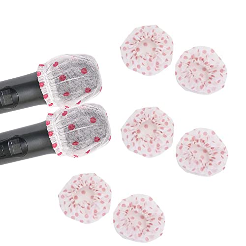 100 Pieces Disposable Microphone Cover, Non-Woven Elastic Band Handheld Microphone Windscreen Protective Cap for Karaoke Conferences Stage Performance Concerts (Red Points)