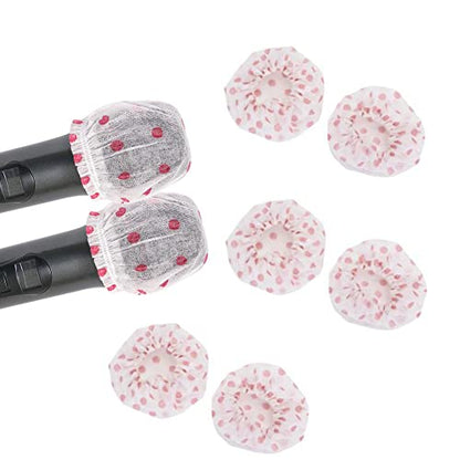 100 Pieces Disposable Microphone Cover, Non-Woven Elastic Band Handheld Microphone Windscreen Protective Cap for Karaoke Conferences Stage Performance Concerts (Red Points)