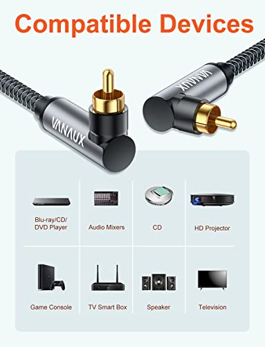 VANAUX 90 Degree RCA Cable,Right Angle Subwoofer Cable,Digital Coaxial Audio Cord,Nylon Braided,Gold-Plated,Male to Male for Hi-Fi Systems,HDTV,Sound Bar,PS4 (Double 90°, 10ft/3m) - size: 10 ft, style: Double 90°