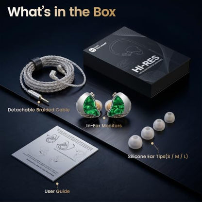 HIFI WALKER A20 IEM Earbuds, 10mm Dynamic Driver in Ear Monitor Headphones, HiFi Wired Earphones with Deep Bass & Clear Vocals, Noise Isolating IEM for Music, Gaming & Studio (No Mic), Green - color: Green