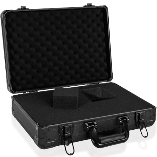 17 InchCarrying Case with Customizable Pre-Diced Foam | Aluminum Case, Aluminum Alloy Sturdy Build, Storage Case for Microphone, Equipment, Camera, Tools, Recorder, etc - size: 17.1x12.6x4.4 Inch