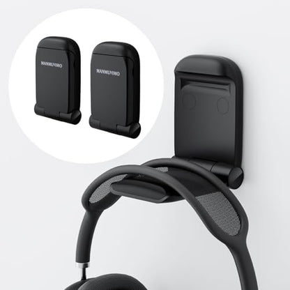 MAMUVIMO Headphone Stand, 2 Pack Headset Stand Foldable＆Sticky, Headphone Holder Hook Mount with Non-Slip Silicone, Adhesive Earphone Desk Hanger Clip Space-Saving for Airpods Max, All Earphones-Black - color: Black, size: 2 Pack