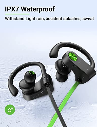 Bluetooth 5.3 Headphones, Wireless Sports In-Ear Earbuds IPX7 Waterproof | 16 Hours Playtime, Sweatproof Stereo Earphones with MIC, Noise Cancelling Headsets for Gym Running Workout, Clear Sound - color: A,GreenBlack