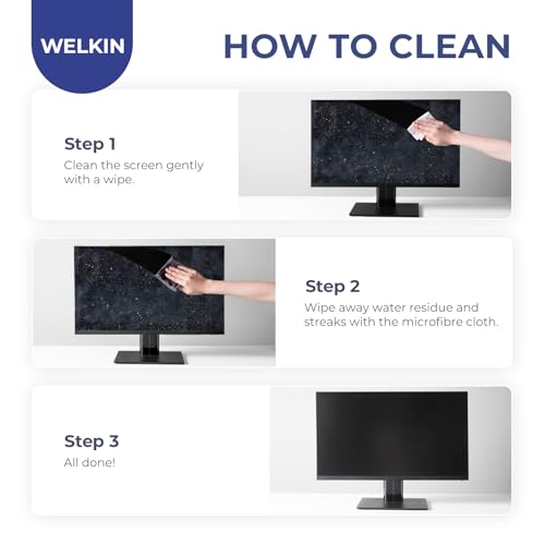 WELKIN Electronic Cleaning Wipes, 80 Count Streak-Free Screen Wipes | Fast & Easy Cleaning, Gentle Formula, Lint-Free Fabric, Includes Microfiber Cloth, Anti-Static, For Computers, Phones & TVs - size: 1 PACK
