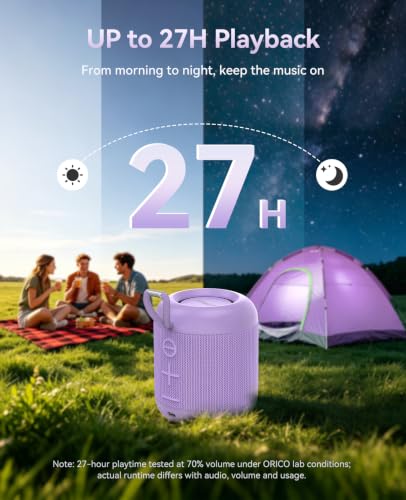 ORICO Portable Bluetooth Speaker, 27H Playtime, IPX5, Wireless, Small | Bluetooth 6.0, TWS Pairing, HiFi Sound, Beach Essentials for Home, Outdoor, Camping and Travel, Purple - BG01