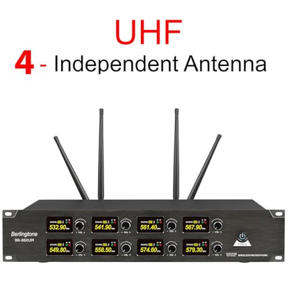 Professional 8-Channel UHF Wireless Microphone System, Cordless Metal Handheld Dynamic Mics, 262ft Range, Perfect for Karaoke, Church, Singing, DJ, Parties (BR-860UM)