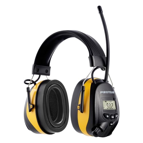 AM FM Radio Hearing Protection Earmuff, Bluetooth 5.4, 30SNR | Rechargeable Hearing Protectors with Gel Earpads, Headphones for Lawn Mowing, Construction, Chainsaw, Landscaping - color: Am/Fm+ Bluetooth-yellow