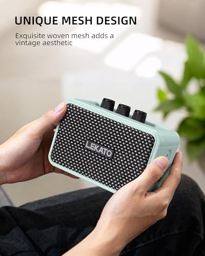 LEKATO Mini Guitar Amplifier, Dual Speakers 5W, Rechargeable Electric Guitar Amp Bluetooth with Clean Overdrive, 6H Working, Headphone Jack, Wireless Portable Small Amp for Practice, Traveling (Blue) - color: Blue