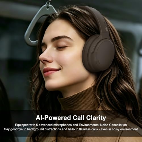 Srhythm NiceComfort 35(2nd Gen)Noise Cancelling Headphones 4-Speakers 40kHz | HD Sound,140 Hours' Ultra-long Playtime for Travel, Bluetooth 6.0, 5 Microphones ENC,Transparency,Spatial Audio,Low Latency - color: Dark-coffee Color