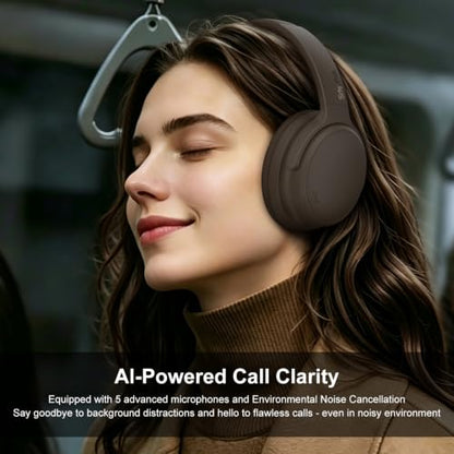 Srhythm NiceComfort 35(2nd Gen)Noise Cancelling Headphones 4-Speakers 40kHz | HD Sound,140 Hours' Ultra-long Playtime for Travel, Bluetooth 6.0, 5 Microphones ENC,Transparency,Spatial Audio,Low Latency - color: Dark-coffee Color
