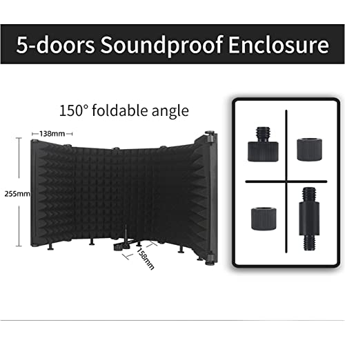 Mic Windscreen, Foldable Adjustable Sound Absorbing Vocal Recording Panel Portable Microphone Soundproof Plate Microphone Cover Mic Cover with Multi Layer Noise Reduction for (5 - size: 5 panel