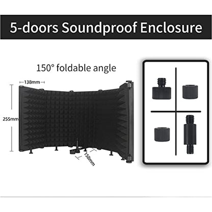 Mic Windscreen, Foldable Adjustable Sound Absorbing Vocal Recording Panel Portable Microphone Soundproof Plate Microphone Cover Mic Cover with Multi Layer Noise Reduction for (5 - size: 5 panel
