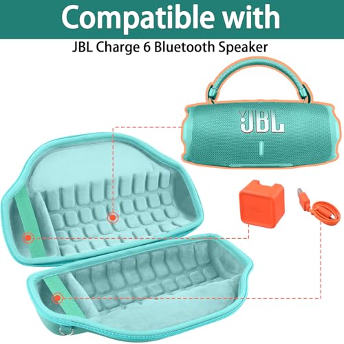 co2CREA Case for JBL Charge 6 Portable Bluetooth Speaker, Mint Green | High-Density Foam Padding, Reinforced Handle, Detachable Shoulder Strap, Compact Lightweight Design, Dust Protection - color: Mint Green Case