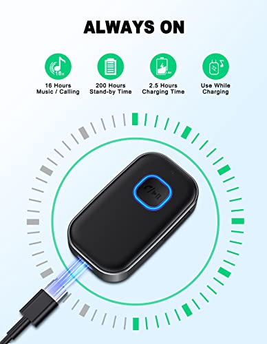 COMSOON Bluetooth AUX Adapter for Car, Wireless Audio Receiver | Noise Reduction Bluetooth Receiver for Music/Hands-Free Calls/Home Stereo/Speaker, 16H Battery Life/Dual Connect (All Black) - color: All Black