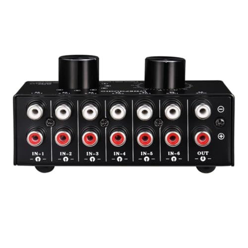 Generic for 6 Input 1 Output Switcher Audio Source Selection Switcher RCA Audio Input Signal Selector Switch with Volume Adjustment and Manu, 6924023037055