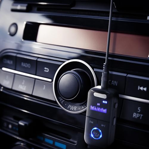 AT&T Essentials Bluetooth Transmitter Receiver LED Audio Adapter Black | Low latency sound, USB Type A connection, LED display, transmitter and receiver modes, lightweight design, portable audio use