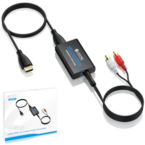 eSynic Professional 192KHZ eARC & ARC Audio Extractor-3.5mm AUX or L/R Out | USB Powered-From HDTV ARC or eARC Port to 3.5MM & L/R Audio Speaker-Setup PCM Audio Format Out & CEC is Enabled on your TV - style: eARC/ARC to RCA