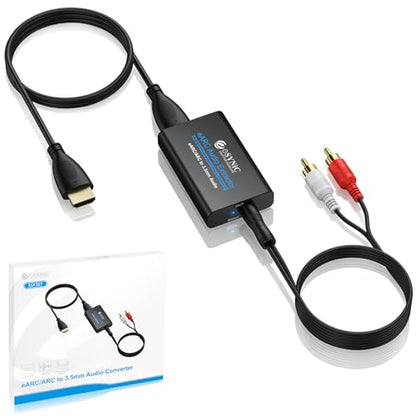 eSynic Professional 192KHZ eARC & ARC Audio Extractor-3.5mm AUX or L/R Out | USB Powered-From HDTV ARC or eARC Port to 3.5MM & L/R Audio Speaker-Setup PCM Audio Format Out & CEC is Enabled on your TV - style: eARC/ARC to RCA