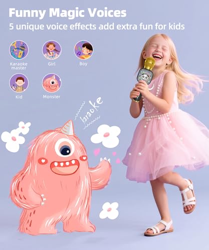 Kids Karaoke Microphone Mini, Bluetooth Voice Changer Toy Ages 3-12, black | LED Party Lights, Rechargeable Portable, Long Playtime, Duets, BT 5.3, Christmas Birthday Gifts for Toddler Boys & Girls - color: black - 1
