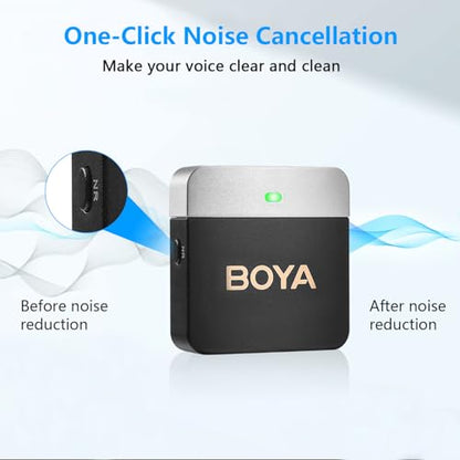 BOYA Wireless Lavalier Microphone BY-M1V2 Dual Channel Wireless Microphones for Cameras DSLR Smartphone Cordless Clip on Lapel Mic for Video Recording YouTube Vlogging Live Streaming Interview - size: BY-M1V2