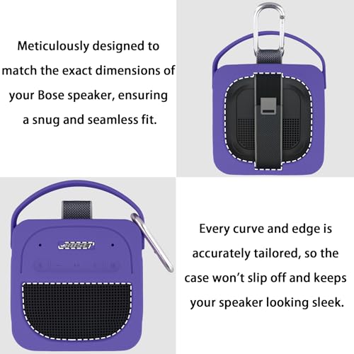 for Bose New SoundLink Micro 2nd Gen Portable Speaker Silicone Case, Purple | 1:1 Molded Fit, Shock Absorption, Metal Carabiner, Flexible Carry Handle, Anti-Slip Texture, Elastic Recovery - color: Purple Case